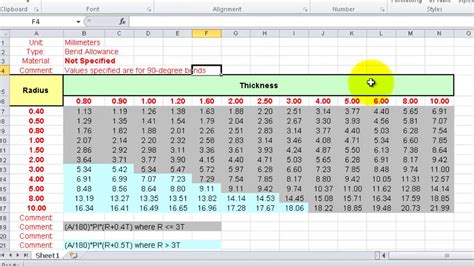 solidworks sheet metal bend table